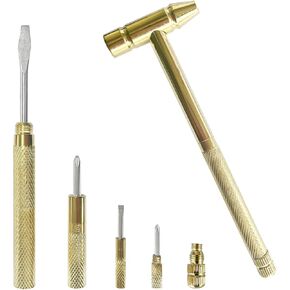Mini Hammer, Small Hammer 6 in 1 Metal Hammer & Screwdriver, Multitool Camping Hammer Set Screwdriver Hammers Tools Multitool Hammer(gold)