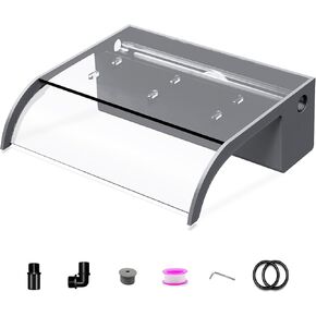Waterfall Spillway, Clear Acrylic Pool Fountain w/Top Open Lip & Pipe Connector Kits for Outdoor/Indoor Decorative, 11.8'' Pool Water Feature for Garden Patio, Backyard Koi Pond Decor