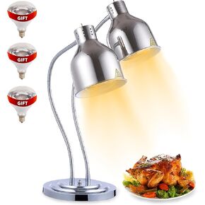 Food Heat Lamp: [Rapid-Heating Bulbs Included] [Steady Heating] Commercial Food Warmer Lamp, Electric Heat Lamp for Food Catering Food Warming Lamp for Buffet Parties (Polished Silver)