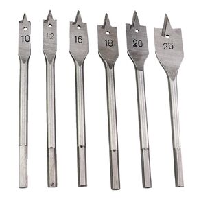 1 Set of 6 Silver Three Pointed Flat Woodworking Drills Electric Drill Wood Plate Drilling Set Hex Shank Woodworking Drill Bits Spade Drill Bit Set Paddle Shaped Flat Drill Bits Hole Cutters