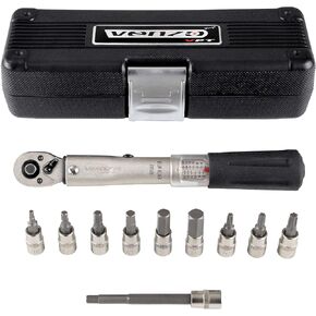 Venzo Bicycle Bike 1/4 Inch Driver - Torque Wrench Allen Key Tools Socket Set Kit 2-24Nm - Small Adjustable