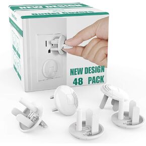 Outlet Covers with Hidden Pull Handle (48 Pack) Upgraded Round 3-Prong Outlet Plug Covers Durable Insulation Material Power Outlet Covers White Socket Covers Baby Proofing Electrical Outlet Protectors
