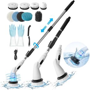 Electric Spin Scrubber, Spin Brush for Cleaning Bathroom, Cordless Shower Cleaning Brush Long Handle with 9 Replaceable Brush Heads for Floor,Tub,Tile, Kitchens, Car,Toilets