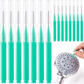 15pcs Shower Head Cleaner Picks, Small Gaps Hole Anti Clogging Showerhead Cleaner Tool Green Shower Nozzle Cleaning Brush Nozzle for Household Bathroom Crevices Jewelry Cleaning