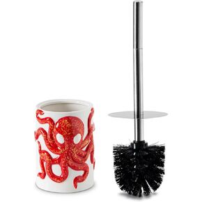 Octopus Toilet Brush and Holder Set Ceramic Toilet Bowl Brush and Holder White Toilet Brush Set Toilet Bowl Cleaners Brush and Holder Octopus Shape Ocean Decoration