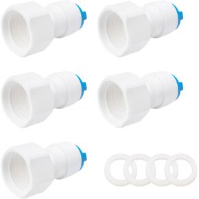 Jiuwu 1/2" female to 3/8" od quick connect 5 PCS Hose Adapter Plastic Female 1/2" to 3/8" Tube Quick Connector Fitting for RO Water Valve/Hose