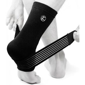 KARM Ankle Compression Sleeve with Compression Support Strap. Achilles Tendon Support Wrap. Achilles Tendonitis Brace for Women and Men (One Size, Black)
