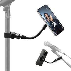Mic Stand Phone Holder for Magsafe, Flexible Phone Holder for Mic Stand, 8 inches Gooseneck Mic Stand Phone Mount, Mic Stand Phone Clip for iPhone, Samsung and Any Smartphone