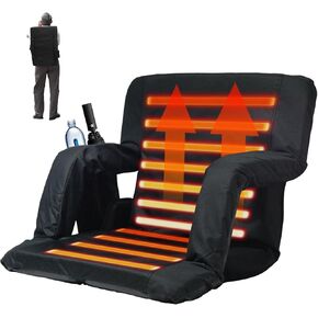 Portable Heated Stadium Seat Folding Design with Back Support, Adjustable Recline, Cup Holders and Easy Carry Straps
