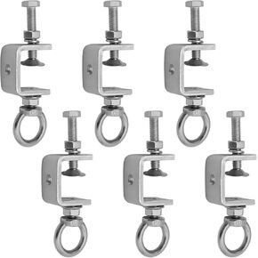 1" 25mm C-Clamps, 6PCS Stainless Steel Beam Clamp with M8 Stainless Steel Screw Ring, I-Beam Design U-clamps Universal Desk Clamp for Metal Mounting Welding Building Household