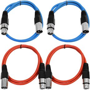 Seismic Audio - SAXLX-3-4 Pack of 3' XLR Male to XLR Female Patch Cables - Balanced - 3 Foot Patch Cord - Blue and Red