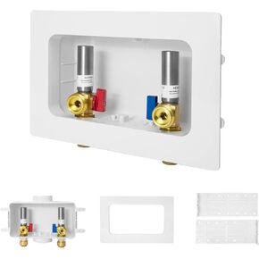 1-PACK GUOFIS Washing Machine Outlet Box with Center Drain,PEX Laundry Washer Box with Stainless Steel Water Hammer Arrestor (1/2"Push-fit Connection Inlet X 3/4"MHT Outlet)