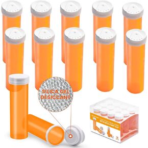 Wisesorb Desiccant Cap Pill Bottle, 11 Dram 12pcs Medicine Bottle, Pill Bottles Empty with Caps, Empty Pill Bottles, Prescription Medicine Containers Travel Pill Vials Clear Pill Case Organizers