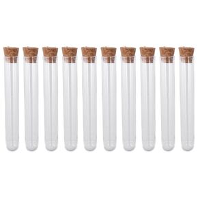 10Pcs PS Plastic Test Tubes with Cork Stoppers, Storage Container for Scientific Experiments Sample Display Decorations