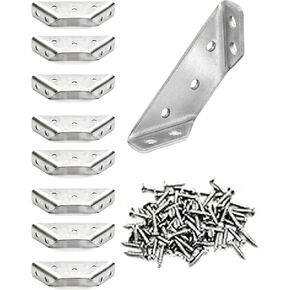 Universal Stainless Steel Furniture Corner Connector, with 32 PCS Nail,Angle Fasten Connector Furniture Triangle Support Frame Corner Bracket for Wooden Shelf Cabinet Table Chair (8 Pack)