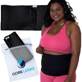 QORE LOGIQ Plus Size Abdominal Binder Post Surgery Tummy Tuck & Postpartum Belly Band, Women & Men Adjustable 9" Compression Wrap for Stomach & Hernia Belt for Women, Black XXL