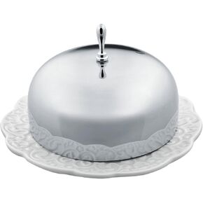 Alessi "Dressed" Butter Dish in Porcelain With Lid in 18/10 Stainless Steel Mirror Polished, White