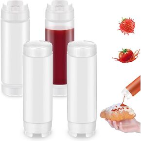 4 Pcs Squeeze Bottles Refillable 20oz,Condiment Squeeze Bottles Inverted Plastic Dispenser Squeeze Bottle for Sauces Ketchup Sour Cream Self Sealing Syrup Dispenser for family， Restaurants