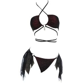 MEOWCOS Goth Bikini Swimsuit Spider Web Design Bathing Suit Dark Style Pretty Crawler Gothic Swimsuit