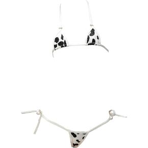 Micro Bikini Extreme Anime Cow Lingerie String Mini Bathing Suit Tiny Thong Swimsuit Triangle Top Leather Bra Panty Set