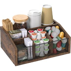 Coffee Bar Station Organizer, Wooden Coffee Bar Accessories Organizer, Rustic Coffee and Tea Condiment Organizer, Coffee Condiment Organizer Holder, Coffee Cup Holder for Counter