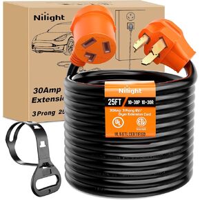 Nilight 25FT EV Dryer Extension Cord 3 Prong 30 Amp NEMA 10-30P 10-30R Old Dryer Extension Cable Heavy Duty 10 Gauge Pure Copper Wire UL Listed 125/250V for Level 2 EV Charging