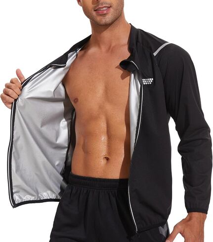 NINGMI Sauna Jacket for Men Long Sleeve Sweat Suit Zipper Workout Exercise Gym Boxing in Kuwait