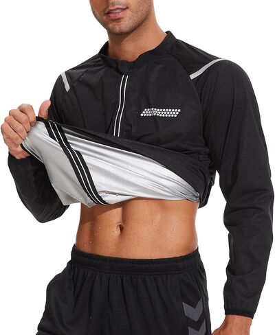 NINGMI Sauna Jacket for Men Long Sleeve Sweat Suit Zipper Workout Exercise Gym Boxing in Kuwait