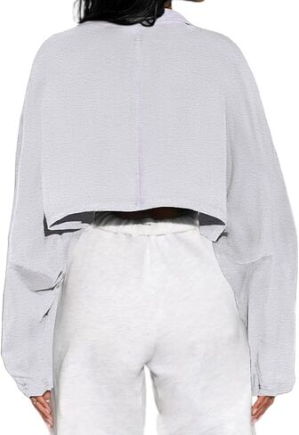 LovelyWholesale Women Cropped Oversized Sweatshirt Half Zip Pullover Collared Long Sleeve Crop Top in Saudi Arabia