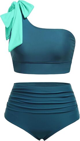 Tempt Me Women High Waisted Bikini Sets - Two Piece Swimsuits One Shoulder Bathing Suit with Full Coverage Bottom in Saudi Arabia