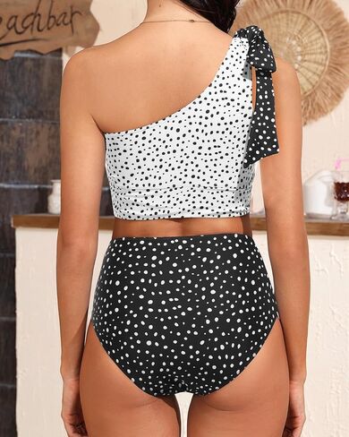 Tempt Me Women High Waisted Bikini Sets - Two Piece Swimsuits One Shoulder Bathing Suit with Full Coverage Bottom in Saudi Arabia