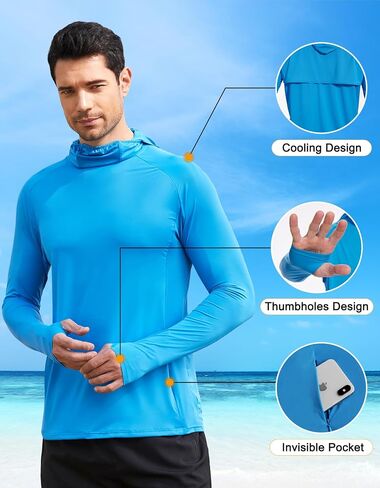 UUMIAER Men's Sun Protection Hoodie UPF 50+ Long Sleeve Sun Shirts with Mask Rash Guard Fishing Hiking Shirts in Saudi Arabia