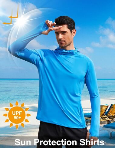 UUMIAER Men's Sun Protection Hoodie UPF 50+ Long Sleeve Sun Shirts with Mask Rash Guard Fishing Hiking Shirts in Saudi Arabia