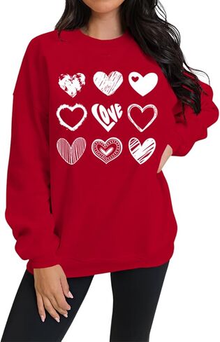 CM C&M WODRO Women Valentine's Day Sweatshirt Love Heart Graphic Shirts Long Sleeve Casual Crewneck Pullover Lightweight Tops in Kuwait