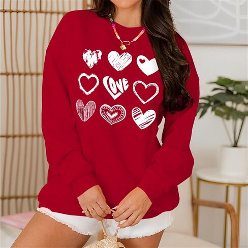 CM C&M WODRO Women Valentine's Day Sweatshirt Love Heart Graphic Shirts Long Sleeve Casual Crewneck Pullover Lightweight Tops in Kuwait