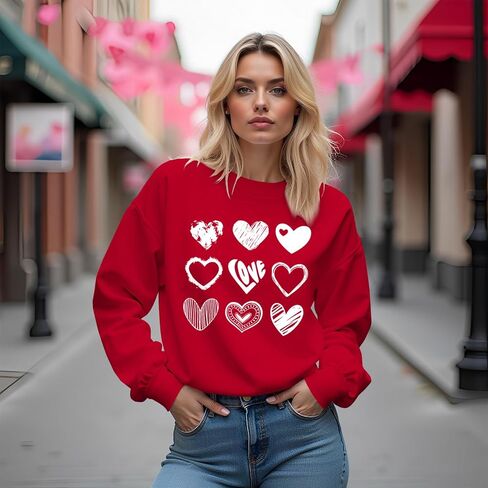 CM C&M WODRO Women Valentine's Day Sweatshirt Love Heart Graphic Shirts Long Sleeve Casual Crewneck Pullover Lightweight Tops in Kuwait
