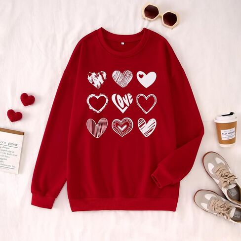 CM C&M WODRO Women Valentine's Day Sweatshirt Love Heart Graphic Shirts Long Sleeve Casual Crewneck Pullover Lightweight Tops in Kuwait