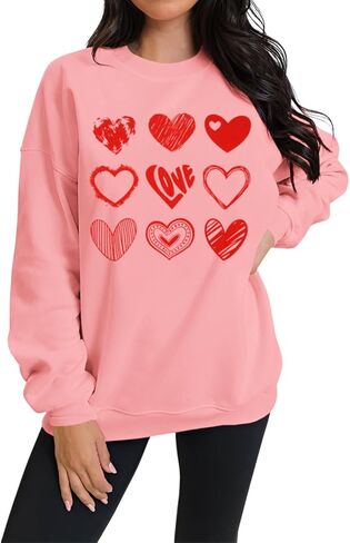 CM C&M WODRO Women Valentine's Day Sweatshirt Love Heart Graphic Shirts Long Sleeve Casual Crewneck Pullover Lightweight Tops in Kuwait