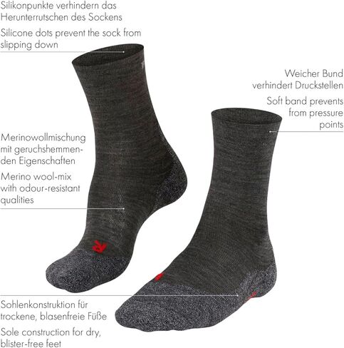FALKE Men's TK2 Explore Sensitive Hiking Socks, Mid Calf, Medium Padding, Breathable Skin-Friendly, Merino Wool, 1 Pair in Kuwait
