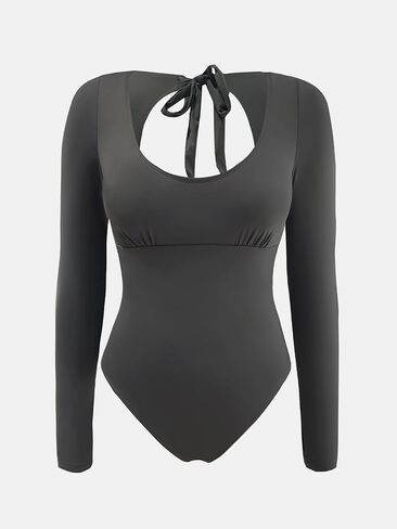 CUPSHE Women's One Piece Swimsuit Rash Guard Long Sleeve UPF 50+ Sun Protection Scoop Neck Back Tie Open Back Bathing Suit in Saudi Arabia