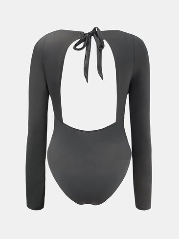 CUPSHE Women's One Piece Swimsuit Rash Guard Long Sleeve UPF 50+ Sun Protection Scoop Neck Back Tie Open Back Bathing Suit in Saudi Arabia