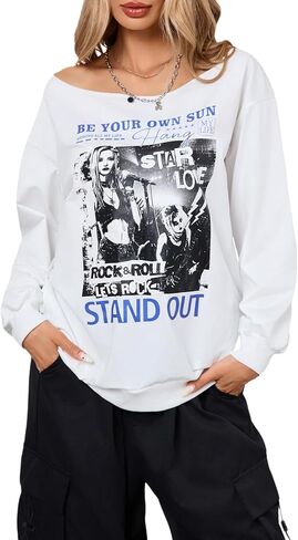 Verdusa Women's Off the Counter Tops Letter Print Sweatshirts Y2K Long Sleeve Dorts Lourd in Saudi Arabia