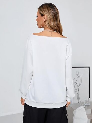 Verdusa Women's Off the Counter Tops Letter Print Sweatshirts Y2K Long Sleeve Dorts Lourd in Saudi Arabia