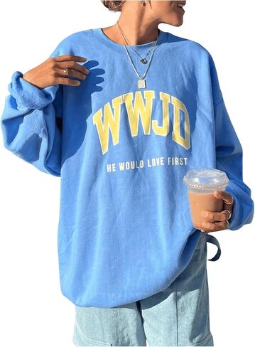 مريح للنساء من طاقم Crewneck رسالة جروف سويضة إسقاط كتف طويل الأكمام السقوط قمم السقوط in Kuwait