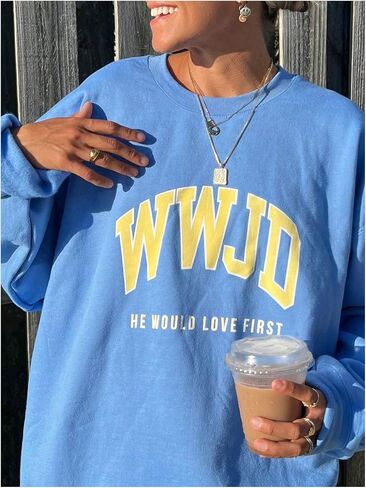 مريح للنساء من طاقم Crewneck رسالة جروف سويضة إسقاط كتف طويل الأكمام السقوط قمم السقوط in Kuwait