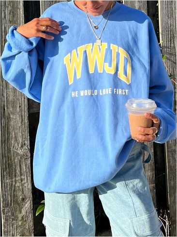 مريح للنساء من طاقم Crewneck رسالة جروف سويضة إسقاط كتف طويل الأكمام السقوط قمم السقوط in Kuwait