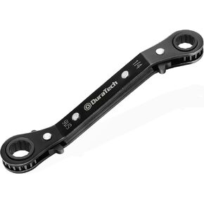 DURATECH 1/4 Inch x5/16 Inch Double Offset Box End Reversible Ratcheting Wrench, SAE, Heavy-duty, Matte Chrome Plated, Ratchet Spanner Crooked for Narrow Spaces