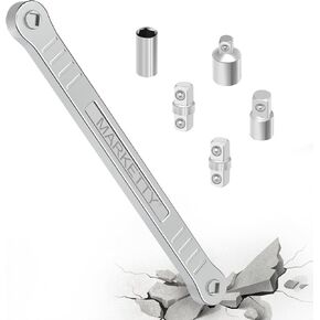 3/8-Inch Offset Extension Wrench, 15.4-Inch Tight Space Wrench Set with 3/8", 1/4", 1/2" Square Drive Adapters and 1/4" Socket, 5/8-Inch Thick Ideal for Reach into Tight Spaces