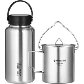 1050ml Stainless Steel Water Bottle Leak Proof Sports Bottle with 750ml Water Cup Coffee Mug ing Pot for Outdoor Camping Hiking Backpacking Fishing
