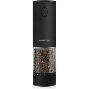 Electric Salt and Pepper Grinder Rechargeable with Light, Electric Salt and Pepper Shakers, Automatic & Adjustable Coarseness, Kitchen Gadgets, Black